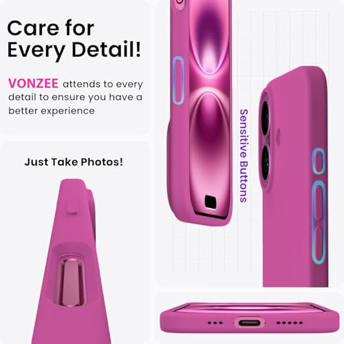 DIZORO Compatible for iPhone 16 Case 6.1, Slim Liquid Silicone 3 Layers Full Covered Soft Gel Rubber Phone Case Protective Cover 6.1 Inch - Hot Pink 3 41iFP+8EEVL