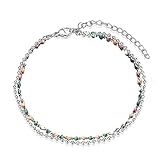 Skcess Tobillera para mujer, cadena de acero inoxidable con perlas, cadena de verano, vacaciones, para mujeres, niñas, madre, dorado/plata, 30 cm de longitud, Acero inoxidable, Sin circonita