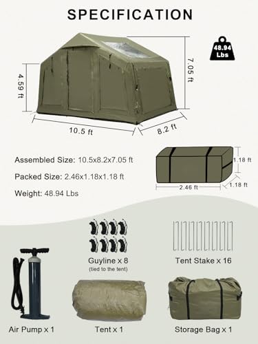 Roveity Inflatable Camping Tent for 3-5 Persons - Spacious Cabin Tent with Skylight, Hand Pump, and Stove Jack for Luxurious Family Adventures - Image 7