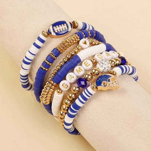 Game Day Bracelets for Women Football Charm Stretch Bracelet - Stackable Sports Charm Bracelet Bangles - Football Mom Gifts for Her - Team Spirit Fan Accessories