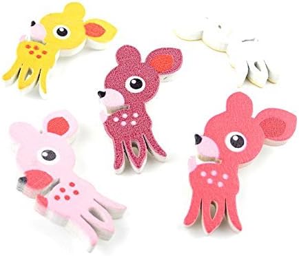 140 Pieces Sewing Clothing Buttons Sew On Wooden Wood Knopfe BB1253 Mixed Deer Colorful Plush Lovely Accessory Decoration Handmade Cute Scrapbook Flatback DIY