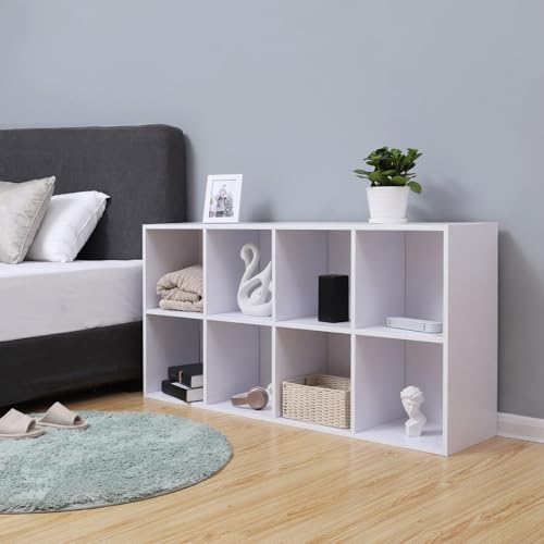 VASAGLE Bookcase, Bookshelf, Storage Shelf with 8 Compartments, Standing Shelf, Cube Shelf, for Living Room, Home Office, Dinning Room, Cloud White LBC24WT - 8