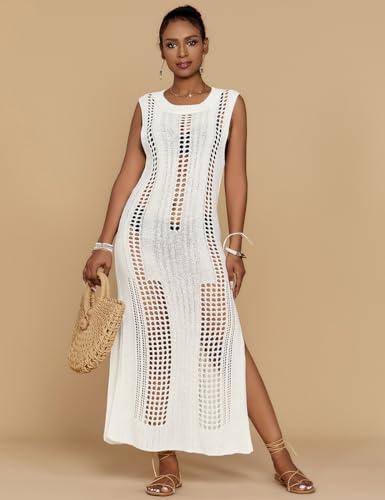 Image of Bsubseach Womens Crochet Beach Cover Ups Sleeveless Swimsuit Dress