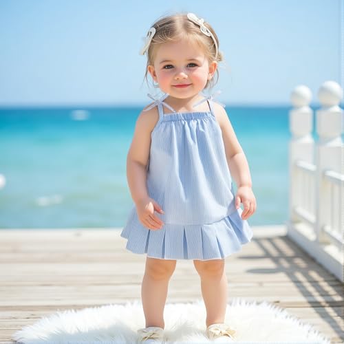Baby Girl Summer Daily Dress Stripe Tie-Up Spaghetti Strap Sleeveless 6 12 18 24 Months 3 4 T3