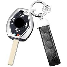 Keyless Remote Key Fob Cover with Keychain Compatible with BMW E38 E39 E46 E53 E60 E63 E61 E64 E83 E85 E86 M5 325i X3 X5 Z3 Z4 3 5 7 Series Key Shell Case Car Accessories-Long Chain Silver
