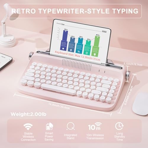 YUNZII ACTTO B303 Wireless Retro Typewriter Bluetooth Keyboard(Baby Pink) - 1