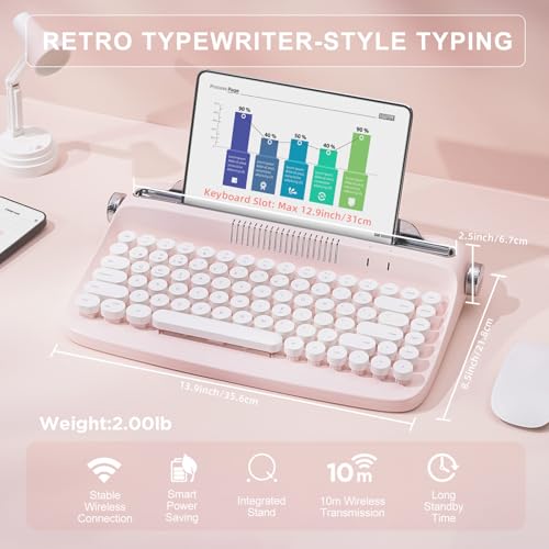 YUNZII ACTTO B303 Wireless Retro Typewriter Bluetooth Keyboard(Baby Pink)