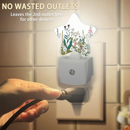 Image of Herbs Wild Flowers Night Lights Plug in Wall Lamp Smart Dusk to Dawn Sensor for Home Decorative,Kids Room Bedroom Bathroom Kitchen Hallway Gifts