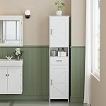 Homhedy 67" H Tall Bathroom Storage Cabinet with 2 Barn Doors and 1 Drawer, Narrow Storage Unit, Adjustable Shelves, Floor Cabinet for Bathroom, Living Room, Entryway, Kitchen, White, (15.7" W) - Image 2