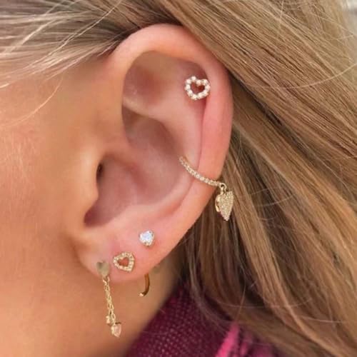 LOMISS Piercing Orelha Conch Piercing Helix Titânio COBRE CORAÇÃO VAZADO ZIRCÔNIA1,2X8mm (Prateado)