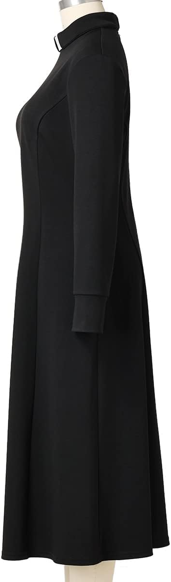 CAMDOM Church Clergy Dress for Women Minister Spring/Autumn Long Sleeve Loose Elegant Dress with Tab Insert Stand Collar - Image 5