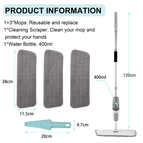 Spray Mop For Floor Cleaning, 360Rotatable Mop With 4 Washable Pads, Refillable Spray Bottle And 1 Scraper, Flat Mop For Home Kitchen Hardwood Laminate Wood Ceramic Floor Cleaning #TOP2