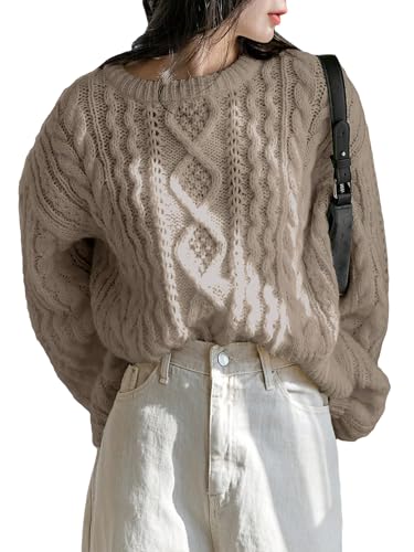 Milumia Women's Chunky Cable Knit Sweater Long Sleeve Crewneck Pullover Tops