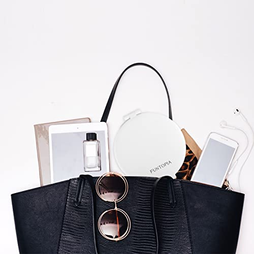 Travel Mirror With Light, 6.3" Magnifying Mirror 5X/1X, Funtopia Rechargeable Makeup Vanity Mirror With Magnification, Portable Led Compact Mirror, Double Sided Folding Cosmetic Mirror, 3 Colors Light #TOP7