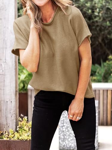 Image of Saodimallsu Women's Short Sleeve Lightweight Casual Crewneck Loose Fit Knit T-Shirt