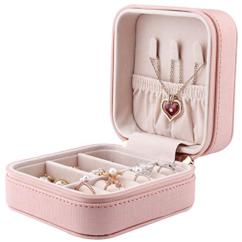 JIDUO Duomiila Small Jewelry Box Travel Mini Organizer Portable Display Storage Case for Rings Earrings NecklaceGifts for Girls Women Pink-1