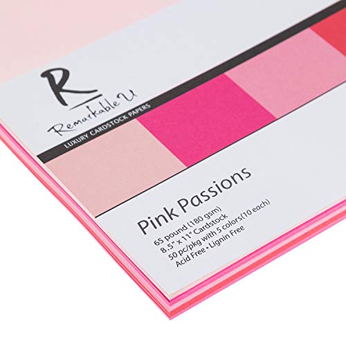 Premium Colored Cardstock Paper 8.5” X 11”, Assorted Pink Colors | 65Lb Smooth Texture | Solid Core Card Stock For Crafts And Scrapbooking | 50 Sheets (Pink Passions) #TOP2