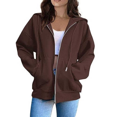 OIOLOYJM Zipper Hoodies for Women Long Sleeve Oversized Sweatshirts Y2k Drawstring Soft Jacket 2025 Fall Fashion with Pockets