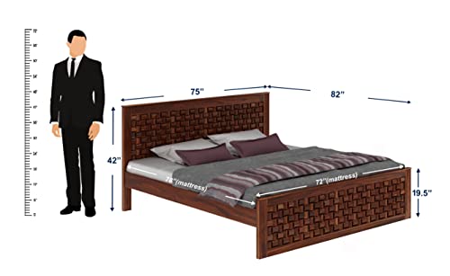 Image of WOODLAB Furniture Sheesham Wood King Size Bed Without Storage and with Niwar Style Headboard | Wooden Double Size Cot Palang for Bedroom Living Room Hotel and Home (Honey Finish)