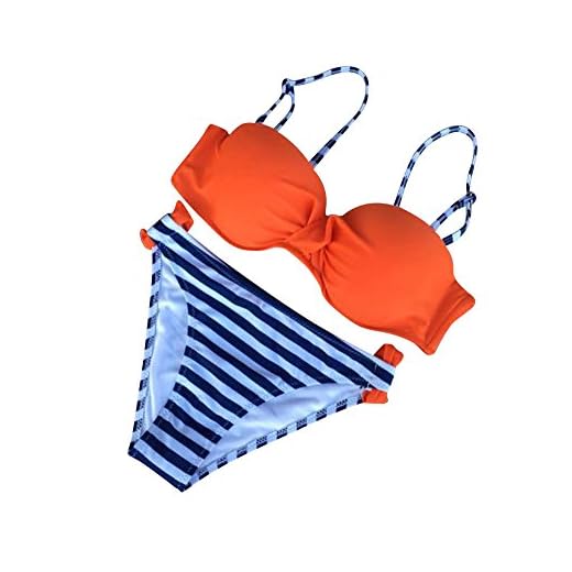 DianShao Mujeres Playa Color Caramelo Triángulo Bikini Push Up Beachwear Trajes De Baño Naranja L