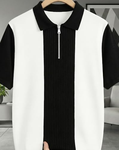 Image of AUSK Women's Zip Neck Polo T-Shirt | Half Sleeve Color Block Smart Casual Top | Ideal for Work, Travel Top for Womens