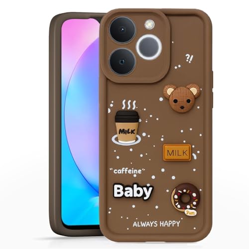 Image of Bintage Cute Fun Taddy Cartoon 3D Ball Bear Milk Cake Coffee Silicon Case Full Body & Camera Protection Back Cover Compatible for Realme P4 Lite 4G - Brown