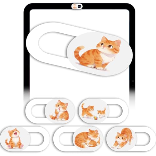 PRESSINART 6 piezas 6 estilos Cubierta Deslizante para Cámara de Gato Linda Accesorios de Privacidad Cubierta Protectora Bloqueadora de Cámara Web Blanca Ultradelgada de 0.04 pulgadas para Computadora