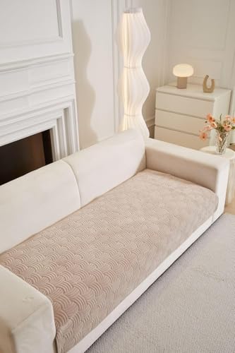 Image of HOMETHREADS Innovative Premium Velvet Sofa Cover Mat with PVC Backing for Non-Slip Comfort (C Beige, 1 Seater Large | 70x90cm)
