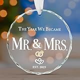 Horaldaily Engaged 2025 Glass Ornament - The Year We Become MR & MRS Decor - Hanging Ornaments Decor for Tree, Holiday Presents, Gift Exchange Ideas