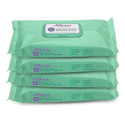 AWOW Adult Wipes for Elderly - 50 Large No-Rinse Body Wipes for Adults Bathing, Adult Wipes for Incontinence, Camping Wipes, Refreshing Post Workout Wipes for Women Men, Unscented (4pk 200 Body Wipes) AWOW Adult Wipes for Elderly - 50 Large No-Rinse Body Wipes for Adults Bathing, Adult Wipes for Incontinence, Camping Wipes, Refreshing Post Workout Wipes for Women Men, Unscented (4pk 200 Body Wipes)