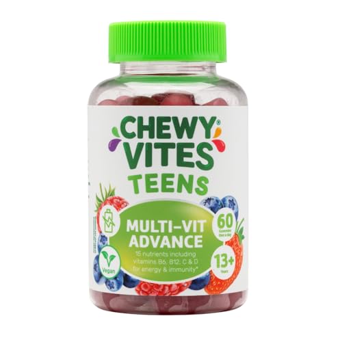 Chewy Vites Teens Multi-VIT Advance 60 Vitamin Gummies Teen Vitamins Gummies with 15 Essential Nutrients 2 Months Supply Real Fruit Juice Vegan Berry Flavour for Energy and Immunity
