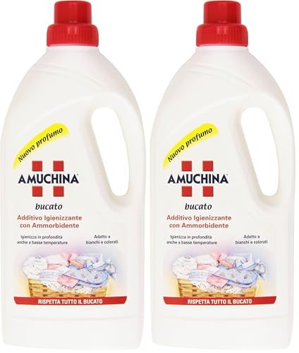 Amuchina Additivo Igienizzante con Ammorbidente, Adatto a Bianchi e Colorati, 1000ml (Confezione da 2)