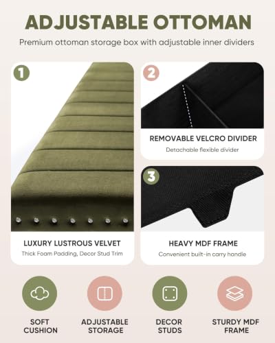 Image of B FSOBEIIALEO 43 inch Tufted Storage Ottoman Bench Storage Chest, Olive