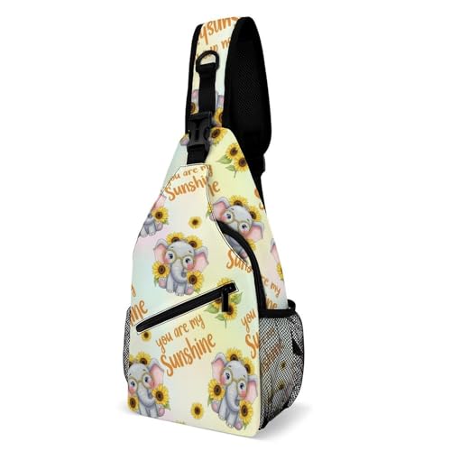 Fashion Chest Bag, Shoulder Bag, Dress Decor Sling Backpack, Casual Day Pack For Men And Women Sunflower Elephant