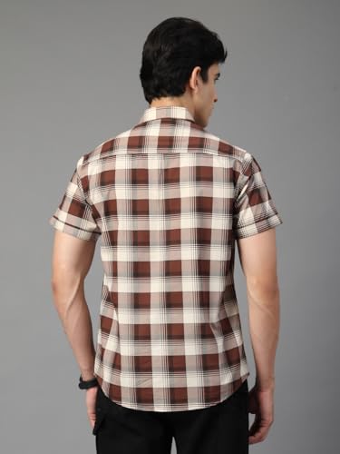 Image of Majestic Man Men's Slim Fit Premium Pure Cotton Plaid Check Half Sleeve Casual Shirt