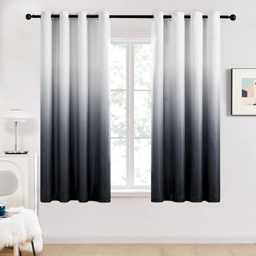 Deconovo Black Curtains for Living Room Thermal Insulated Eyelet Blackout Curtains for Boys Bedroom 52 x 63 Inch Black and White 2 Panels