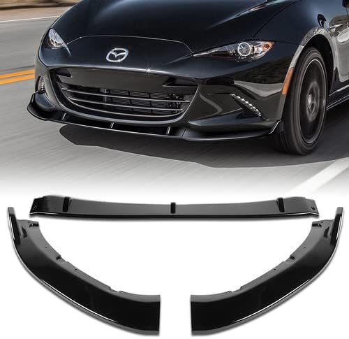 3 Pieces Front Bumper Lip Spoiler Splitter Side Body Kit Trim Protection Compatible with 2016-2021 Mazda Miata MX-5, 2017 2018 2019 2020 (Painted Black)