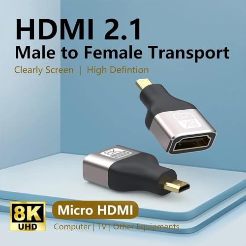 Image of 8k Micro HDMI to HDMI Adapter, Standard Micro HDMI Adapter 2.1 Version, Micro HD-MI Male to HD-MI Female Extension Adapter for Camera, Laptop, Ultra HD (GOLDEN) (PACK OF 1)