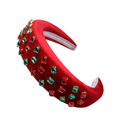 YanJie Velvet Christmas Women Red Green Diamond headband Rhinestone Hair Bands for Women's/Girls Hair Non Slip Headbands