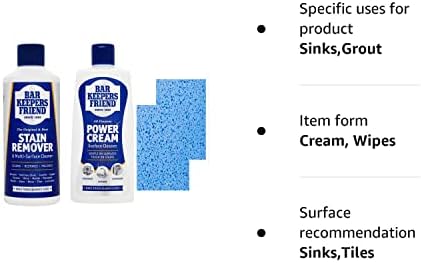 Bar Keepers Friend All Purpose Cleaning Bundle-1x Stain Remover Multi Surface Cleaner Powder 250g; 1x All Purpose Power Cream Surface Cleanser 350ml | 2x Washable Super Absorbent Cleaning Sponge Wipes