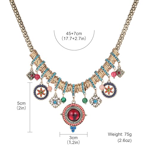 SUNLAND Bohemian Multicolor Round Pendants Enamel Rhinestone Ethnic Necklace for Women4