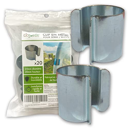 Elegardn® Lot de 20 Clips pour serre 25mm x 30mm clips pour serre tunnel de jardin bâche clips en métal avec revêtement zinc