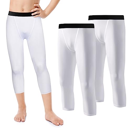 Valcatch 2 Pack Boy's 3/4 Compression Pants Tight Leggings Kids Athletic Base Layer Underwear for Basketball Running Football