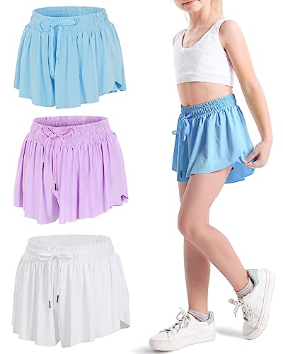 Image of KEREDA Girls Flowy Shorts,Youth /Toddler Butterfly Shorts with Spandex Liner 2-in-1 for Running,Sports,Athletic,Fitness,Tennis
