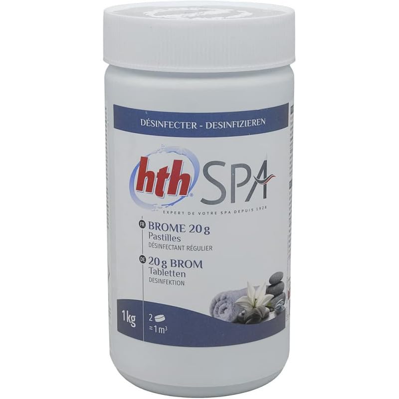 Brome désinfection régulière HTH Spa pastilles 20 g. - 1 kg + 12 Tests OFFERTS 7 en 1
