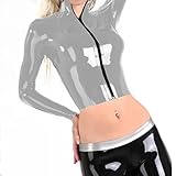 ZXHW Tops for Women Full Sleeves O-neck PVC Tanks Sexy Lady Shirts Plus Size Clubwear Party Costume Fashion Women Clothing,Silver,S