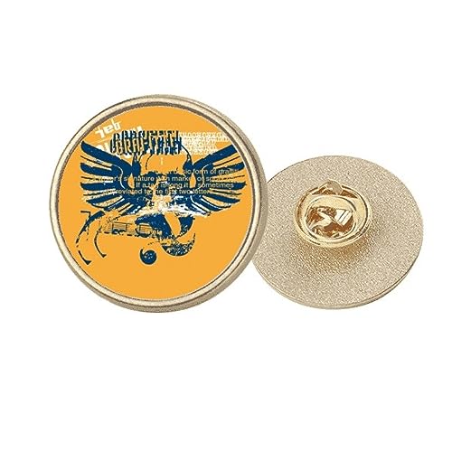 Broche ronde ailes bleues et oranges dorée taille M pour accessoiriser vos vêtements et vestes