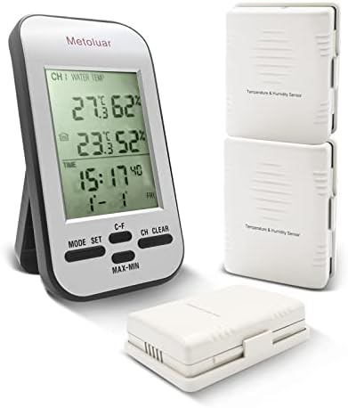 Wireless Hygrometer Thermometer with 3 Sensors, Digital Hygrothermograph for Indoor Outdoor, Wireless Temperature and Humidity Monitor with Alarm Clock, Date, Time for House Courtyard Kitchen