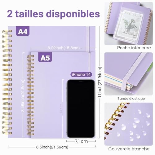 Carnet A4, Cahier ligné avec intercalaires amovibles, Bloc-note épais – vue 5