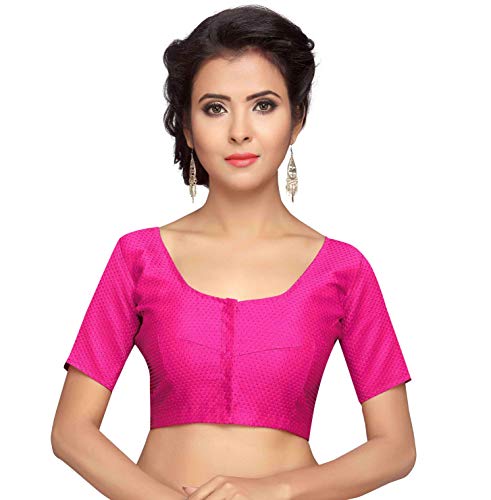 Image of Studio Shringaar Women's Brocade Half Sleeve Bright Readymade Saree Blouse